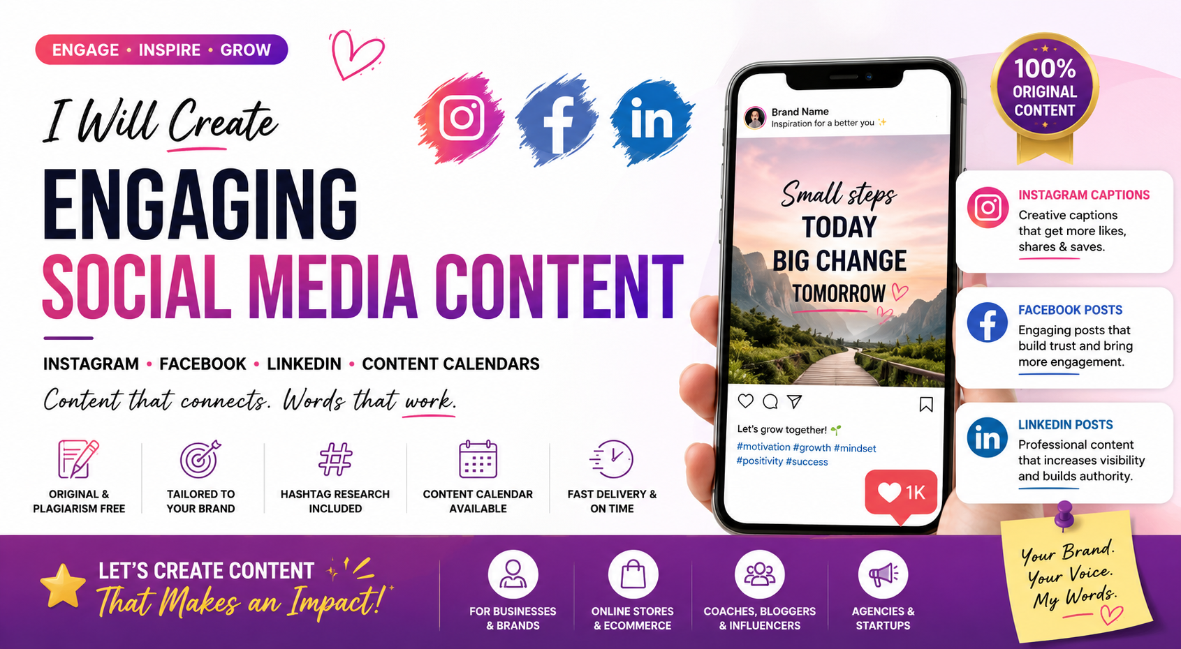 I Will Create Engaging Social Media Content for Instagram, Facebook & LinkedIn