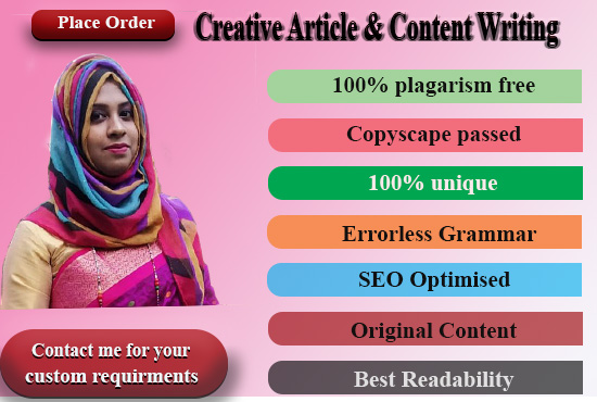 I will write 500 words creative articles for your sit...