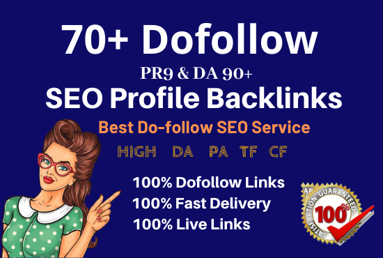 Manually 70 pr9 high authority dofollow SEO profile backlinks 