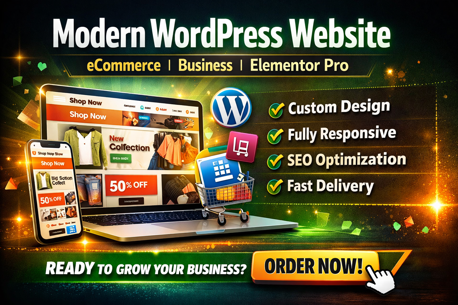 design a professional ecommerce or business wordpress website with elementor pro