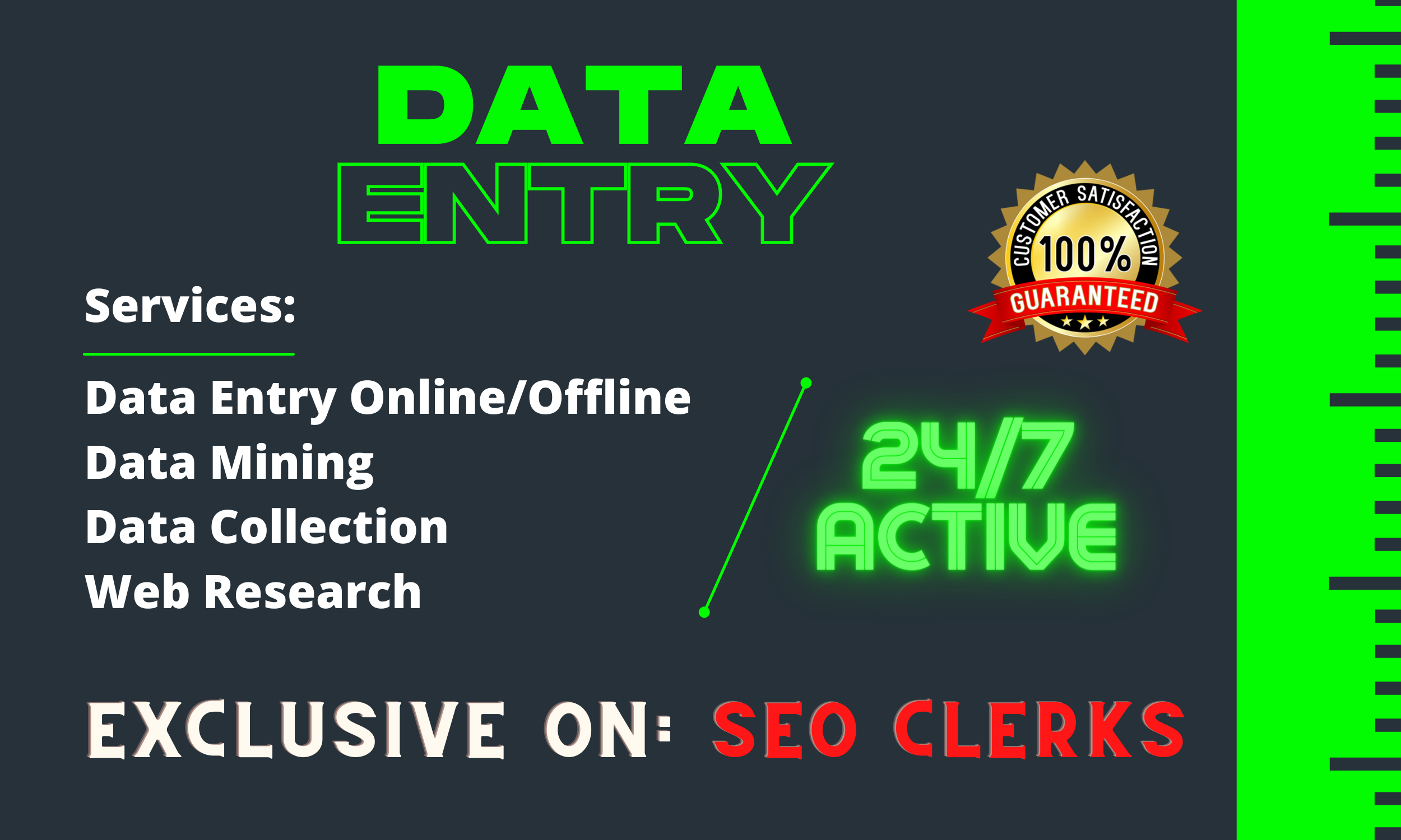 I will perfect data entry, data mining, data collection and web research
