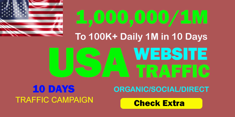 1,000,000 USA TARGETED Organic Web Traffic to your website within 50 days.