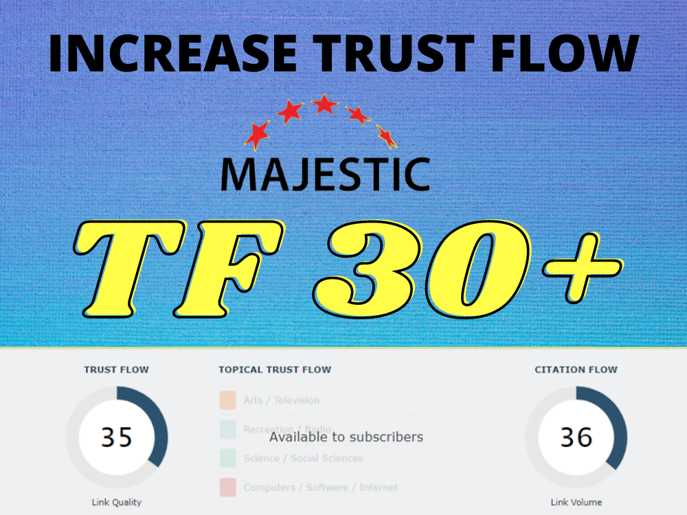 I will increase your majestic trust flow, increase tf cf 30 plus