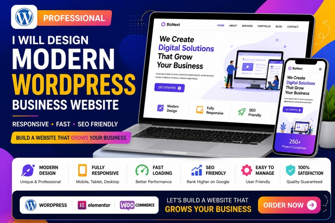 I will design a modern, responsive WordPress business website