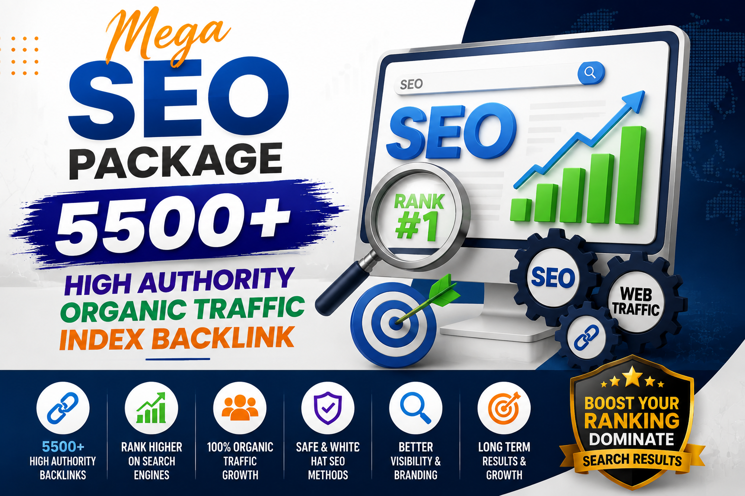 Mega SEO Package 5500+ High Authority Organic Traffic...