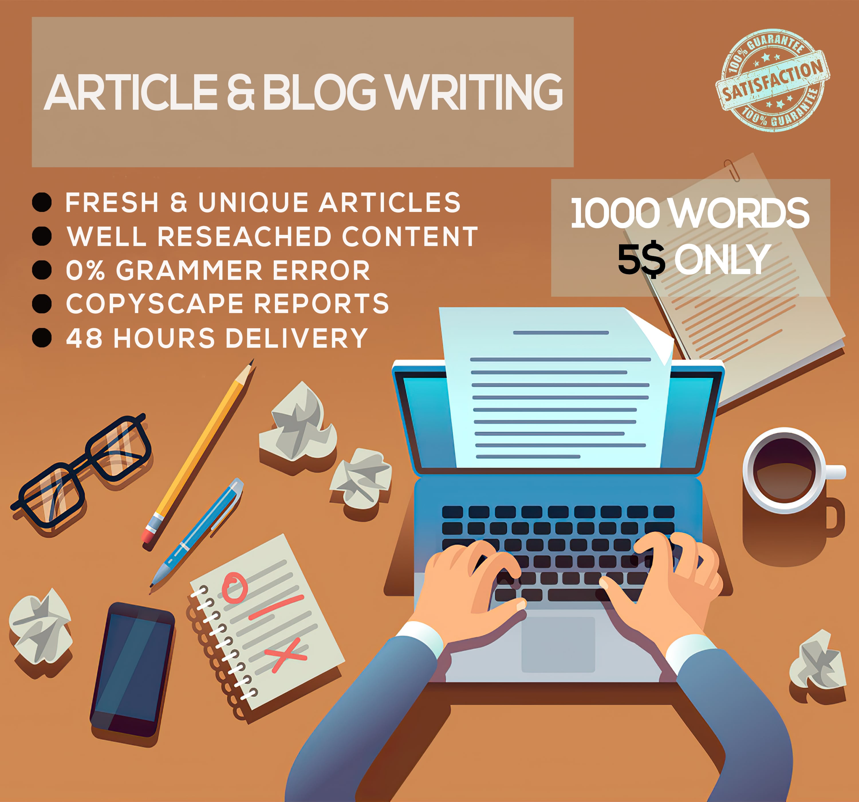  I will write unique articles & blogs up to 1000 words for you within 48 hours