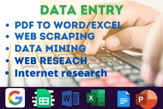 I will do data entry for excel, word and other works...
