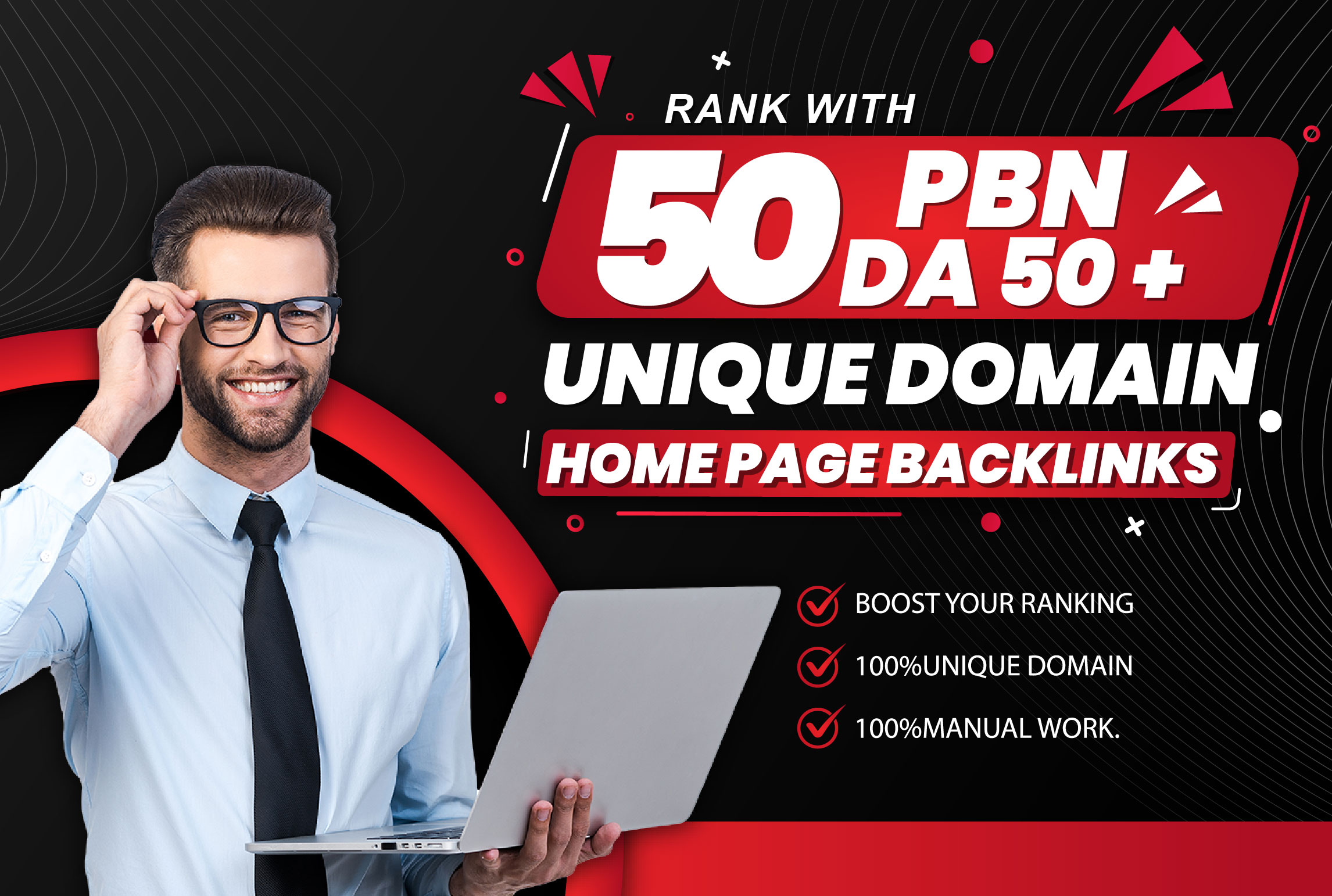 Build 50 Homepage permanent unique domains PBN backlinks on DA 50+ strong domains