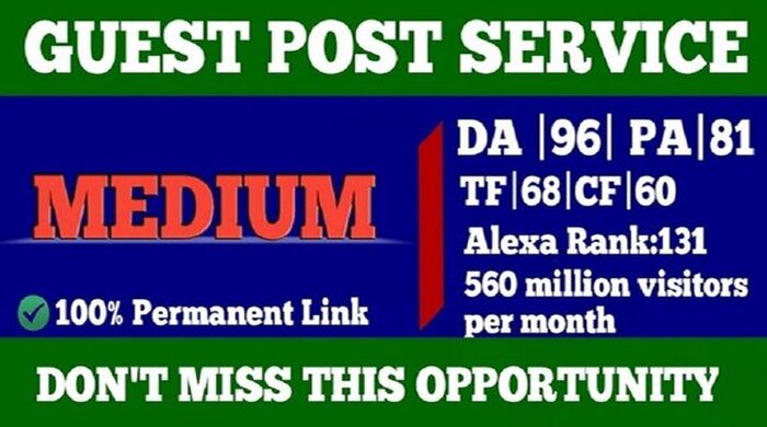 You will get authority Guest Post Articles Published on Medium Site (DA-96 PA-81)