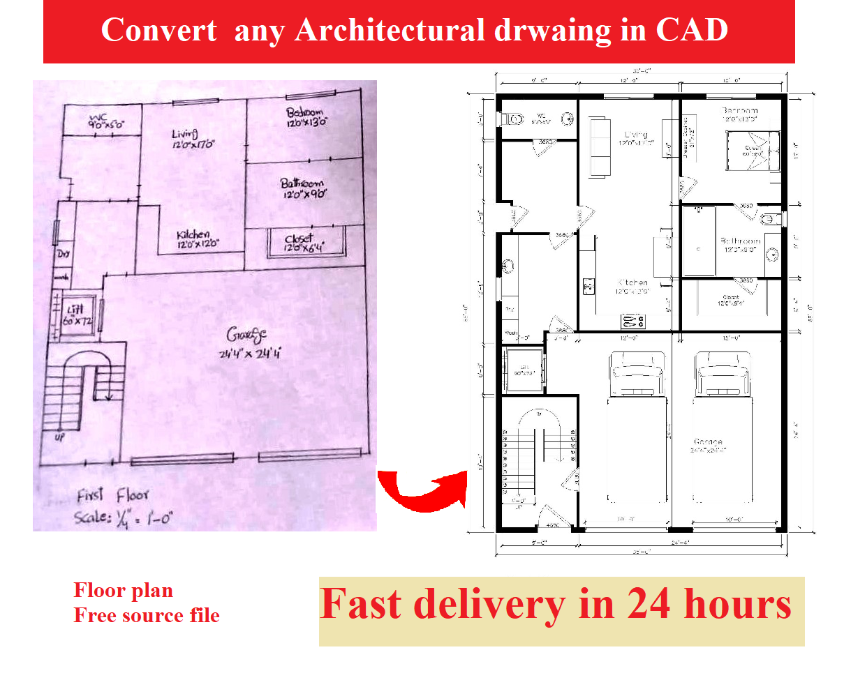 I will convert and redraw your images in autocad with...