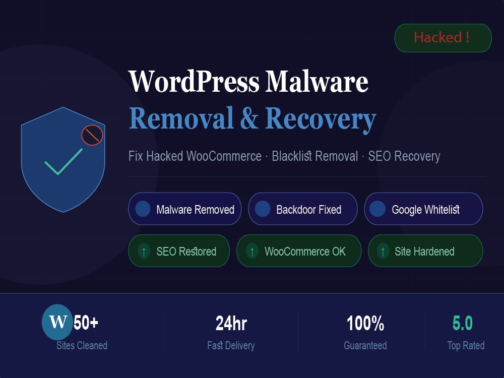 I will remove WordPress malware, fix hacked WooCommerce and recover SEO rankings