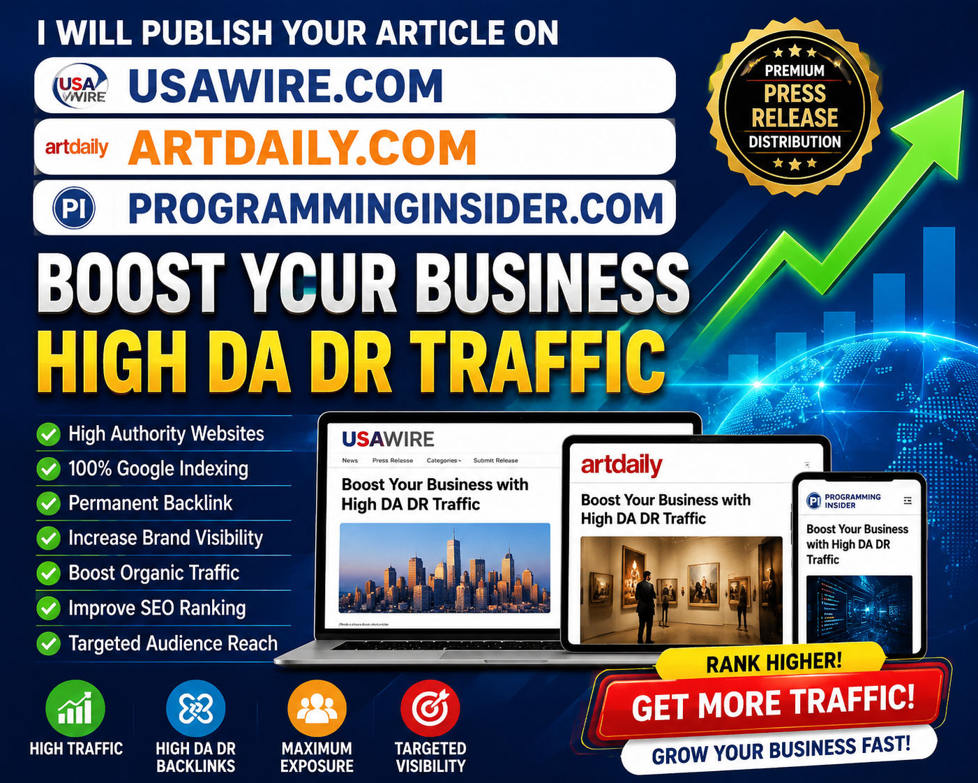 I Will Publish your article on Usawire.com, Artdaily.com, Programminginsider.com