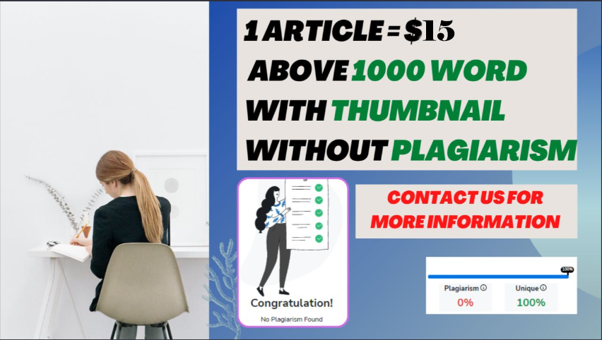 Article Or Content Writing For Blogs And Other Above 1000 Words, 0% Plagiarism.