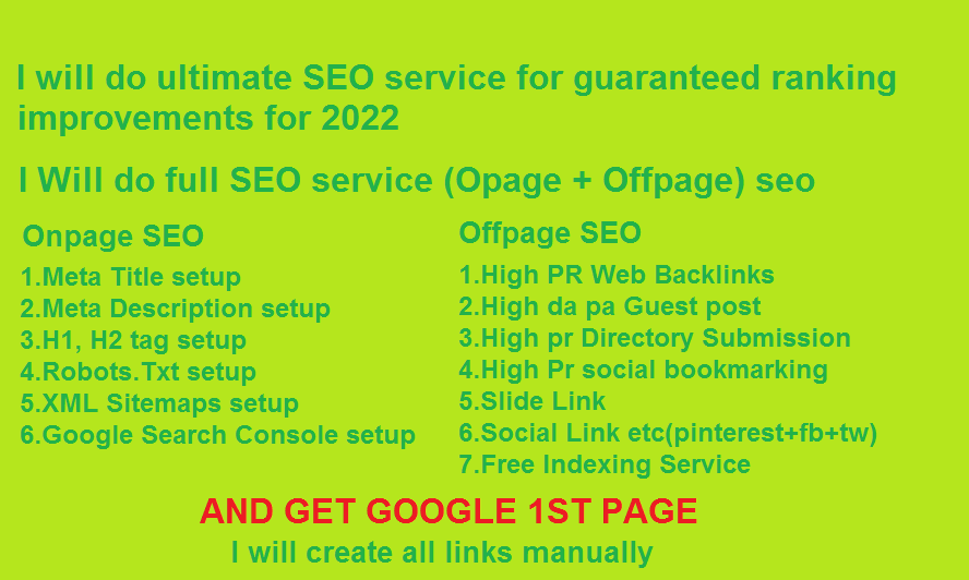 I Will do Ultimate SEO Service For Google 1st Page Ranking