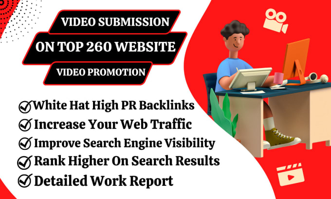 video submissions on 260 high PR video sharing sites manually with High DA Backlinks