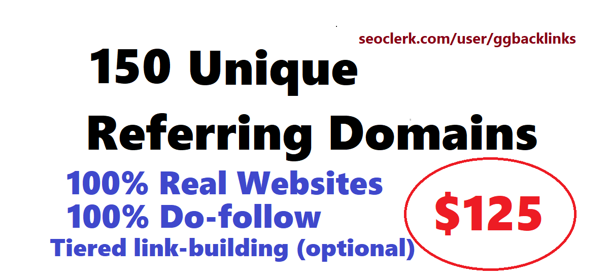 150 Unique Referring Domains. All Do-follow, High-quality, Backlinks from Real websites!