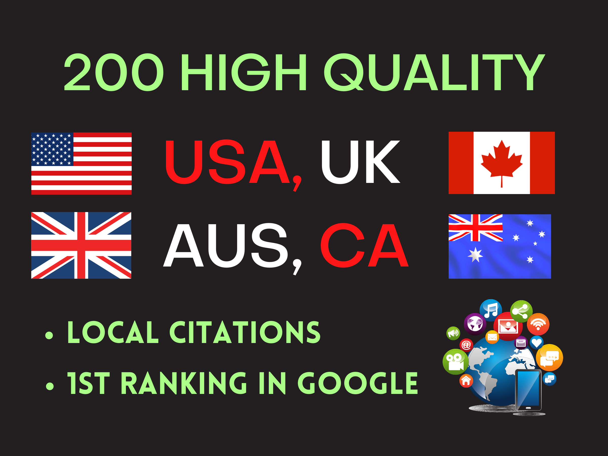 I will do top 50 local citations for local SEO USA, UK,CA,AUS
