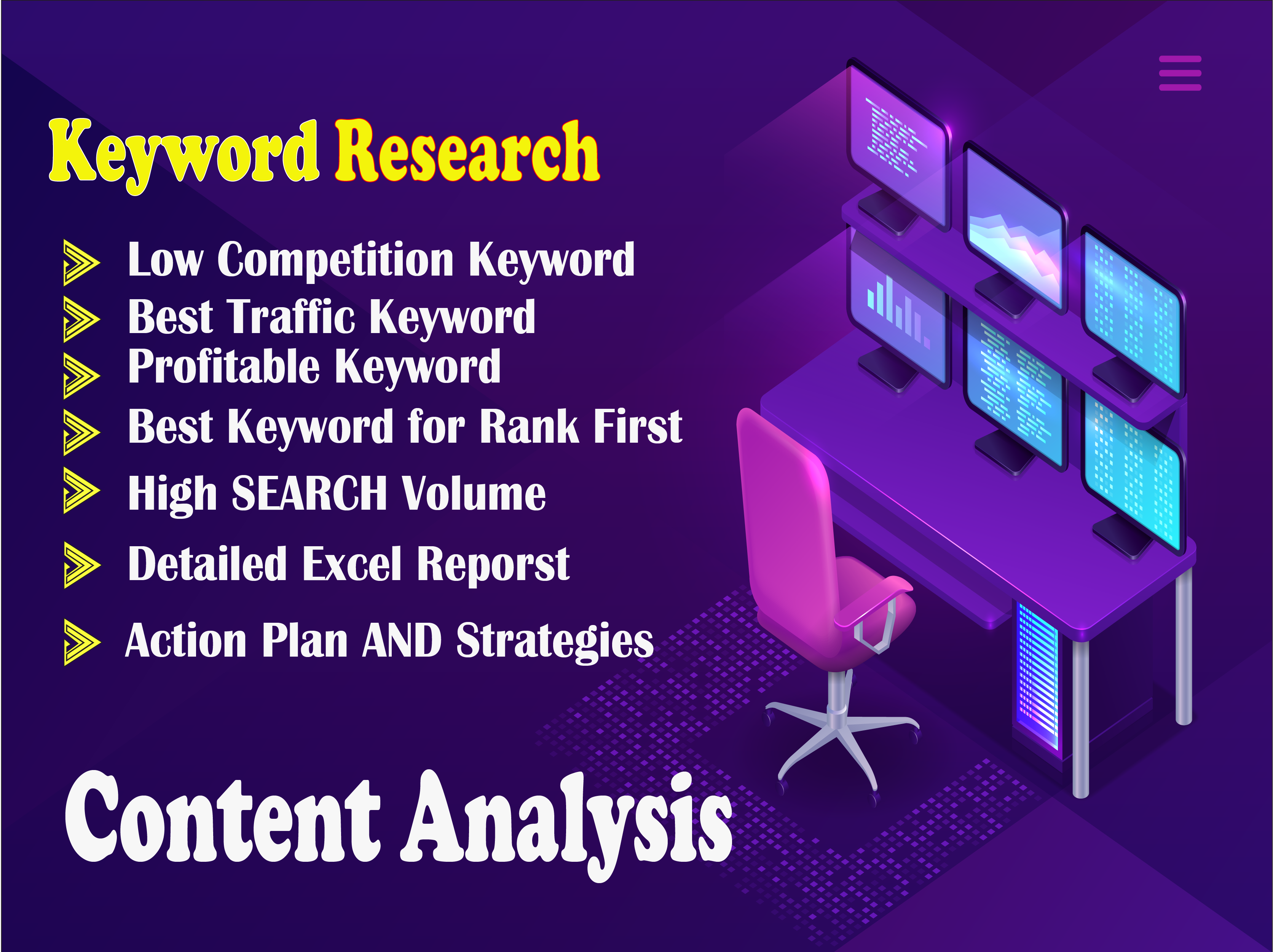 I will do best SEO website audit report, keyword research, competitor analysis and content analysis