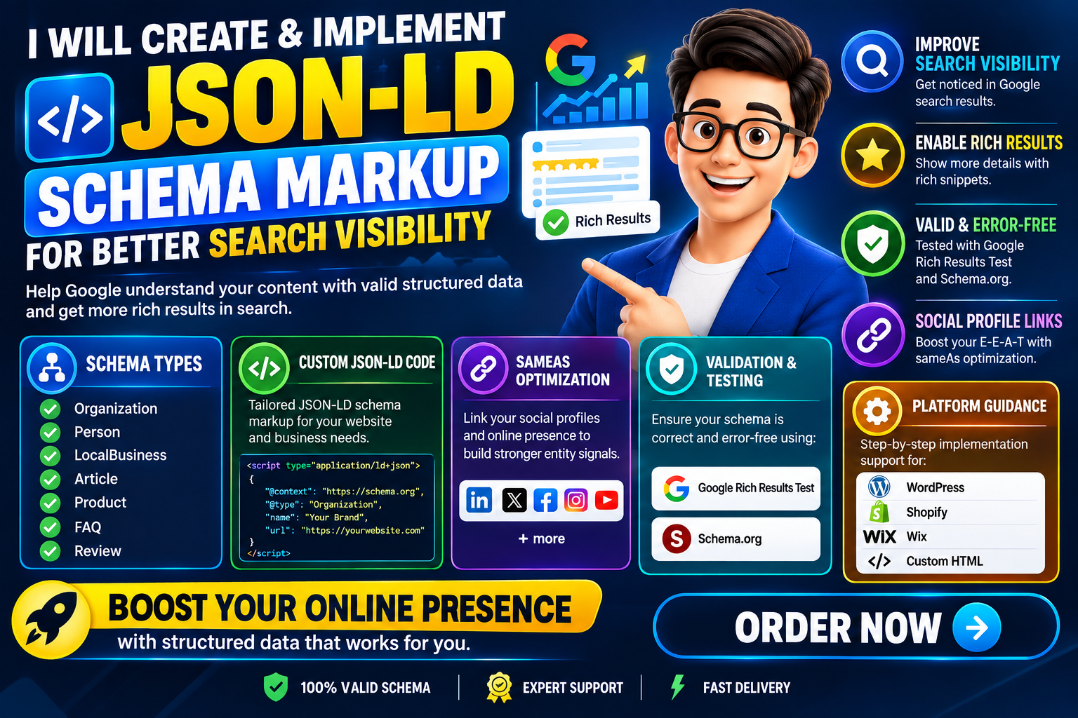 I will create and implement schema markup, structured data, and JSON-LD for your website