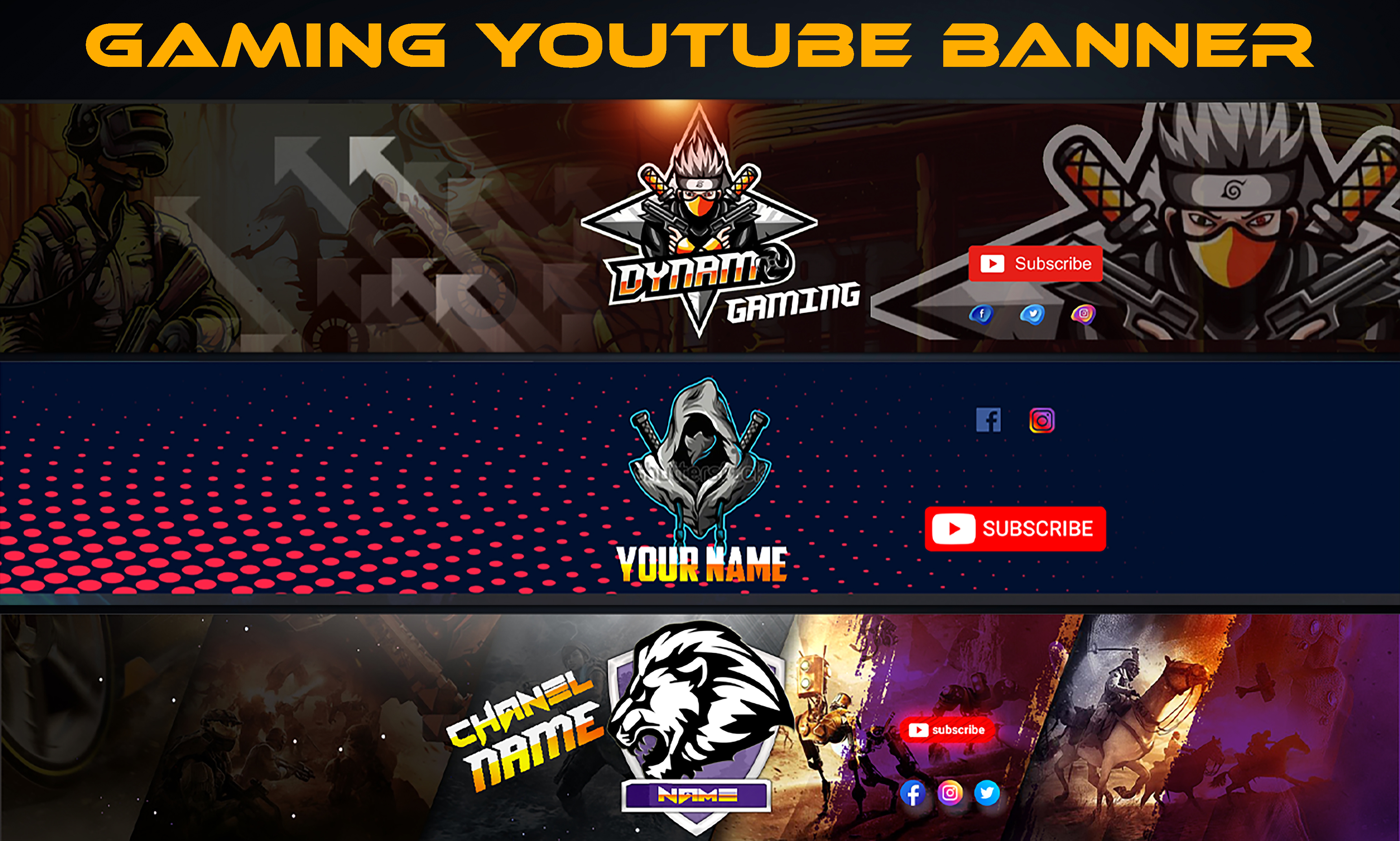 Design an attractive custom gaming youtube banner twitch header facebook cover design an attractive