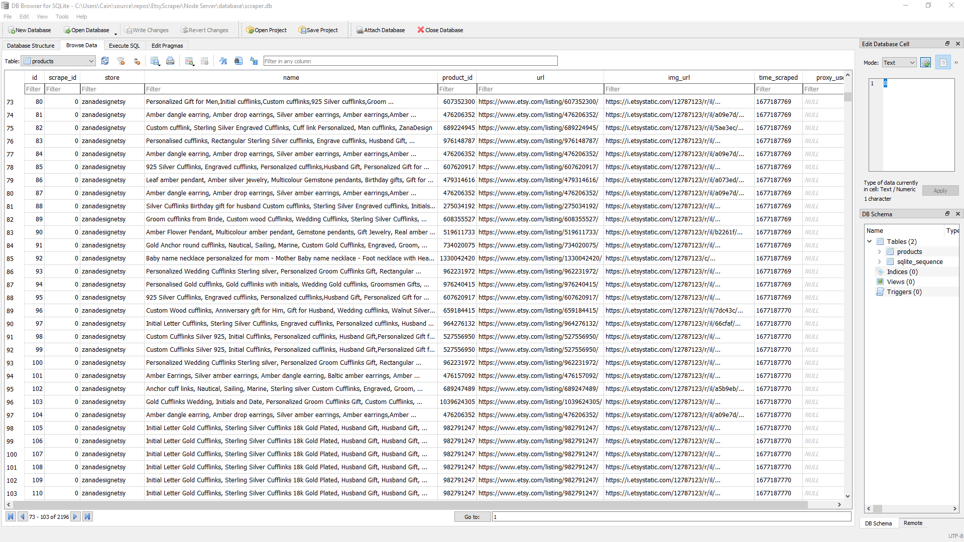 Etsy Product Scraping/Research (1200 Entries) - SQLite or CSV Output
