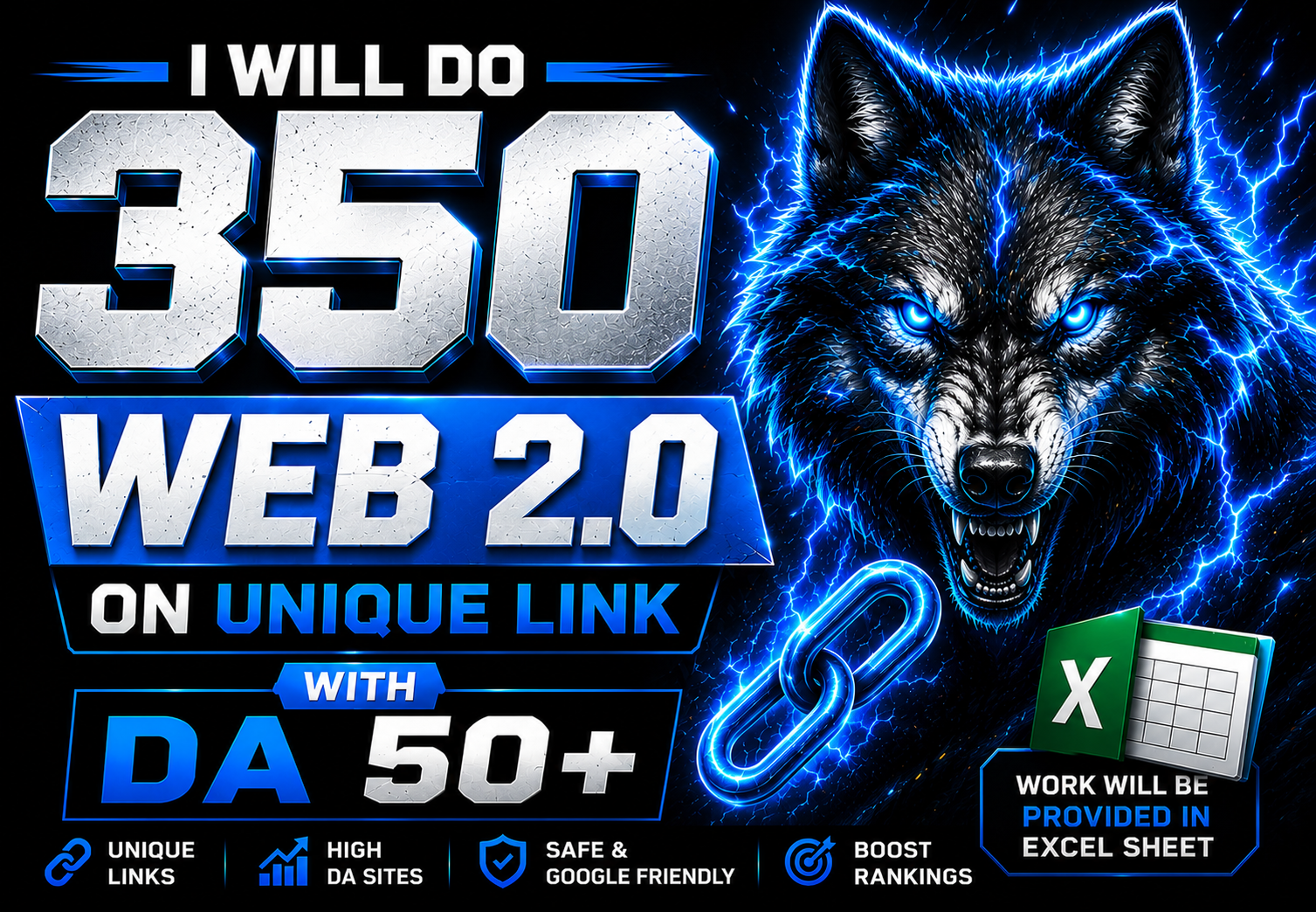 I will do 100 web 2.0 on DA 50+ with unique link