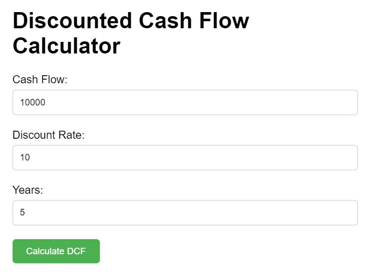 Discounted Cash Flow Calculator built with HTML