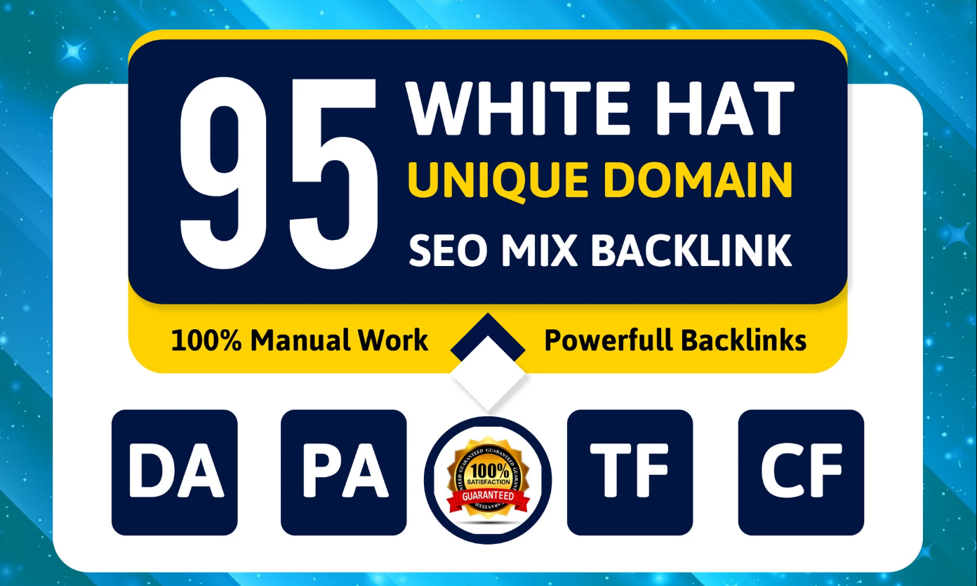 Build white hat 95 unique domain SEO contextual backlinks high da 90 plus sites