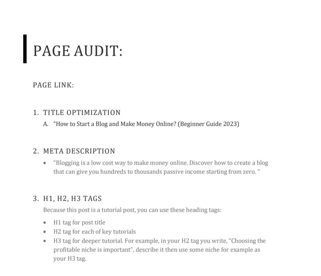 I will do SEO Audit on your SEO on page optimization