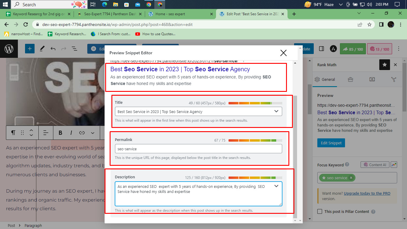 I will do wordpress on page seo with rankmath for website ranking