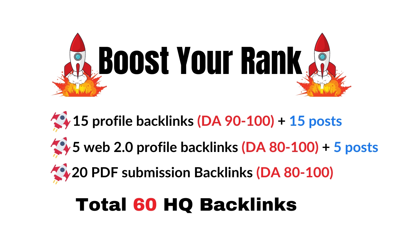 60 HQ backlinks, Profile backlinks, web 2.0, PDF submission with posts