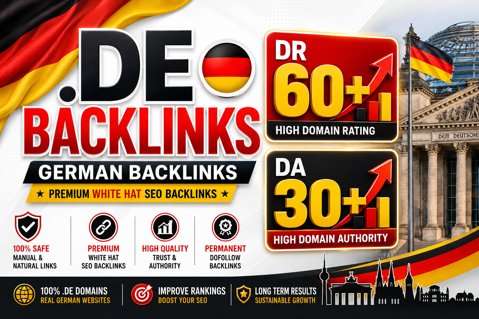 I will create 100 High Quality .DE DR 60+ and DA 30+ Backlinks