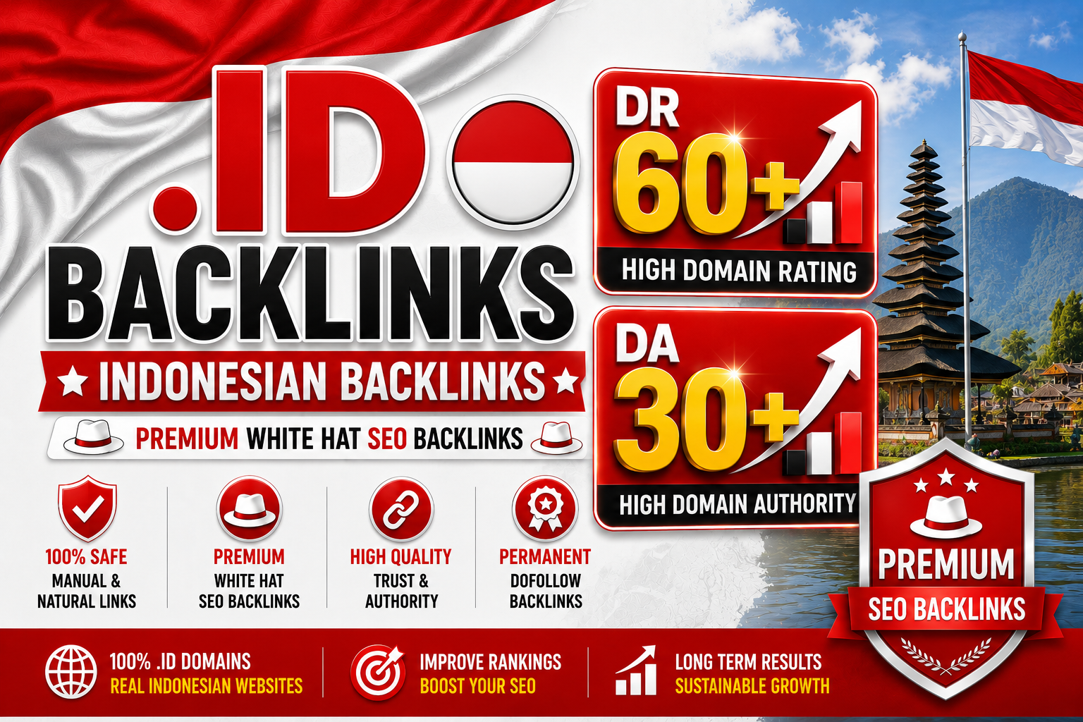 I will create 100 High Quality .id Indonesia DR 60+ and DA 30+ Contextual Backlinks 
