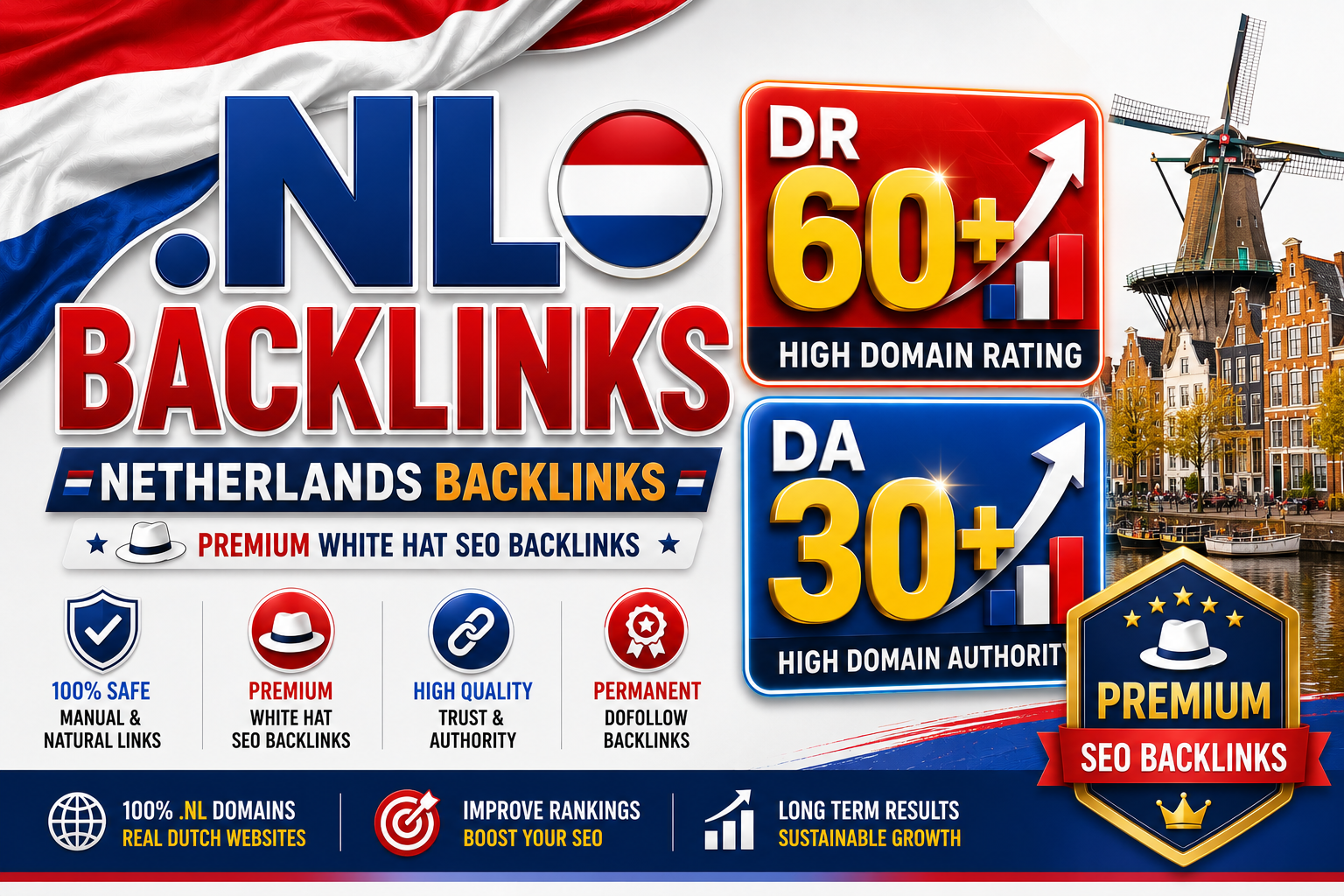 I will create 100 High Quality .NL Netherland DR 60+ and DA 30+ Backlinks 