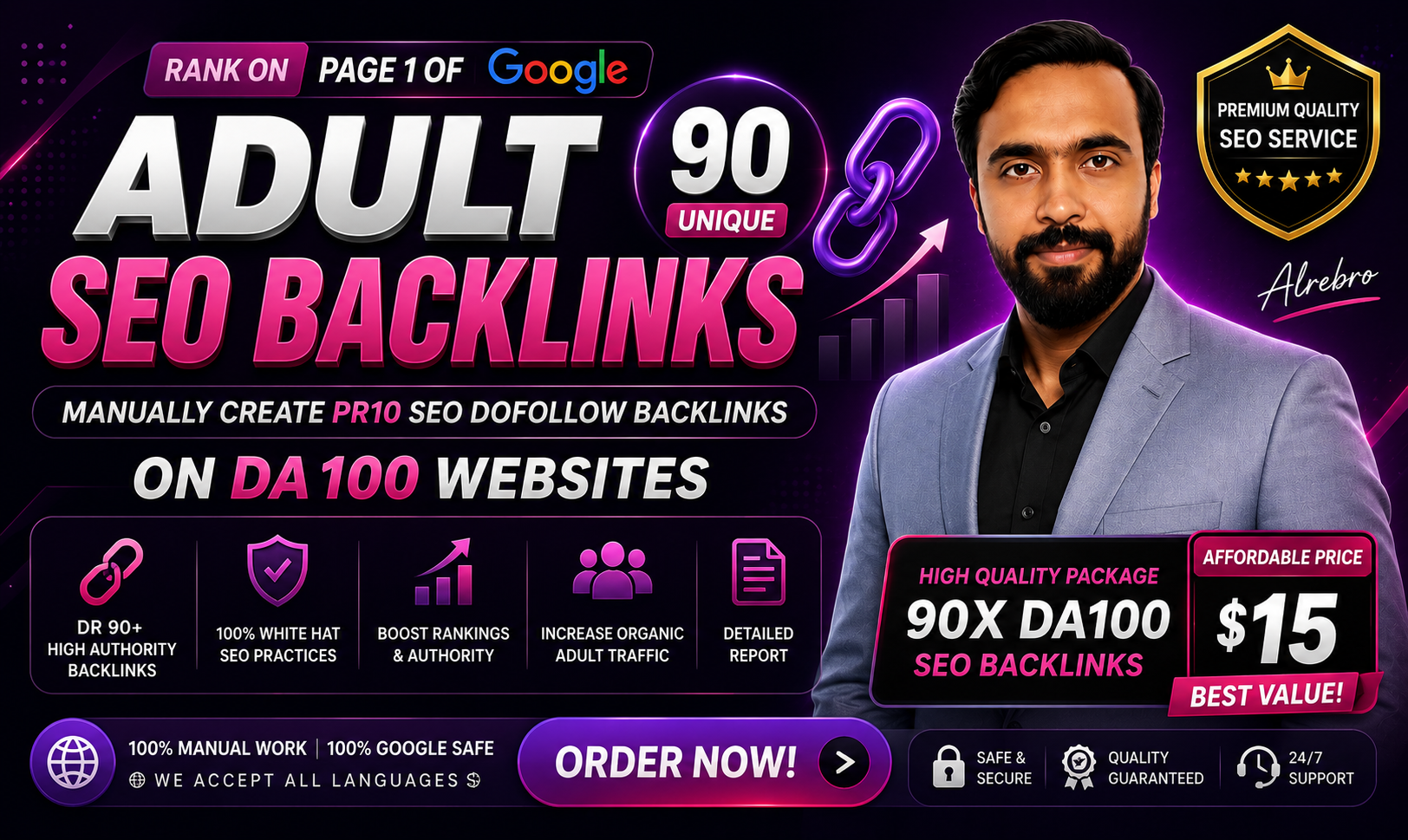 Manually 90 UNIQUE PR10 SEO Adult BackIinks on DA100 websites
