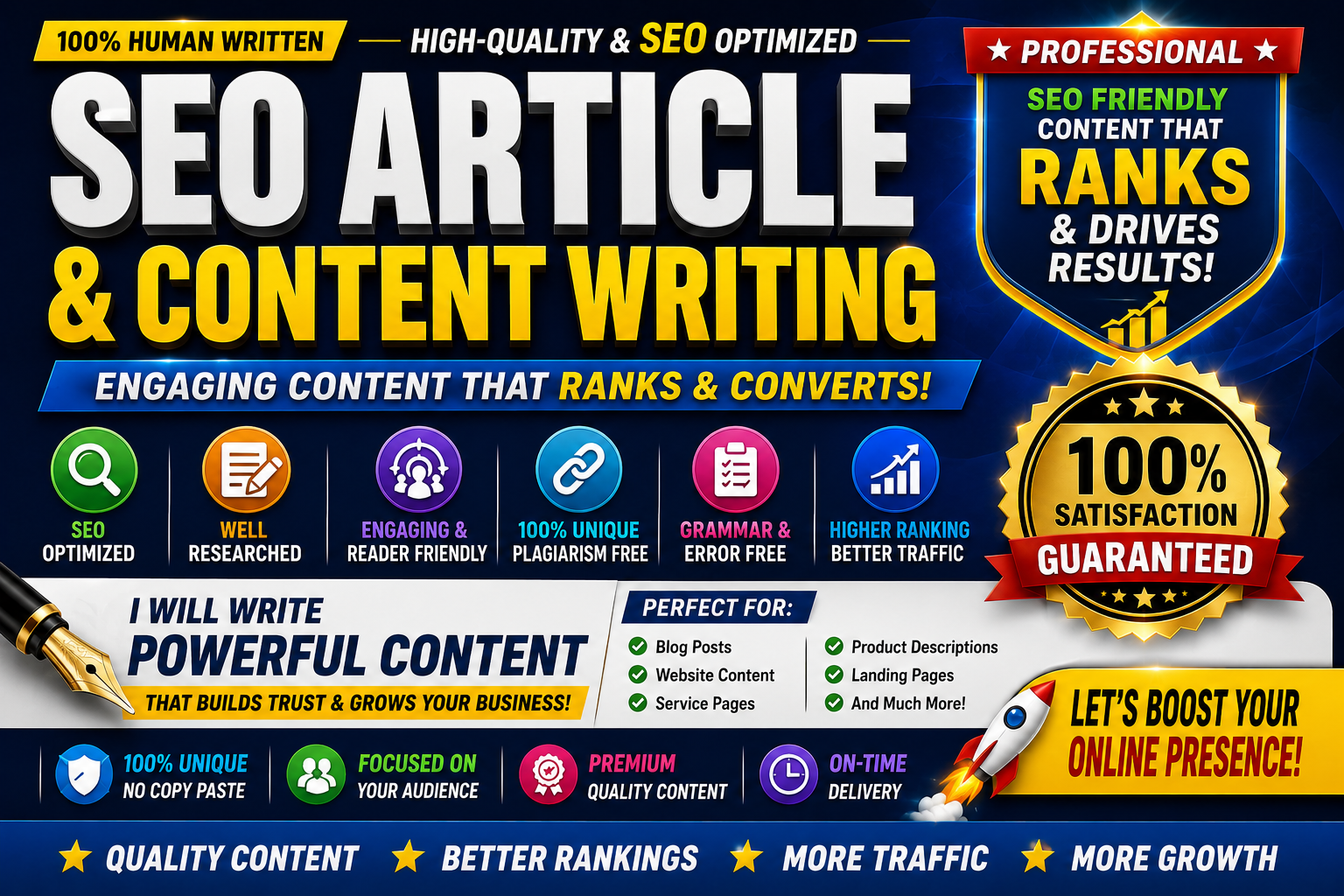 I will do SEO article writing, content writing 