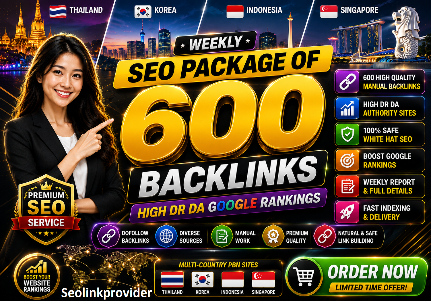 WEEKLY SEO PACKAGE OF 600 HIGH QUALITY BACKLINKS HIGH DA DR