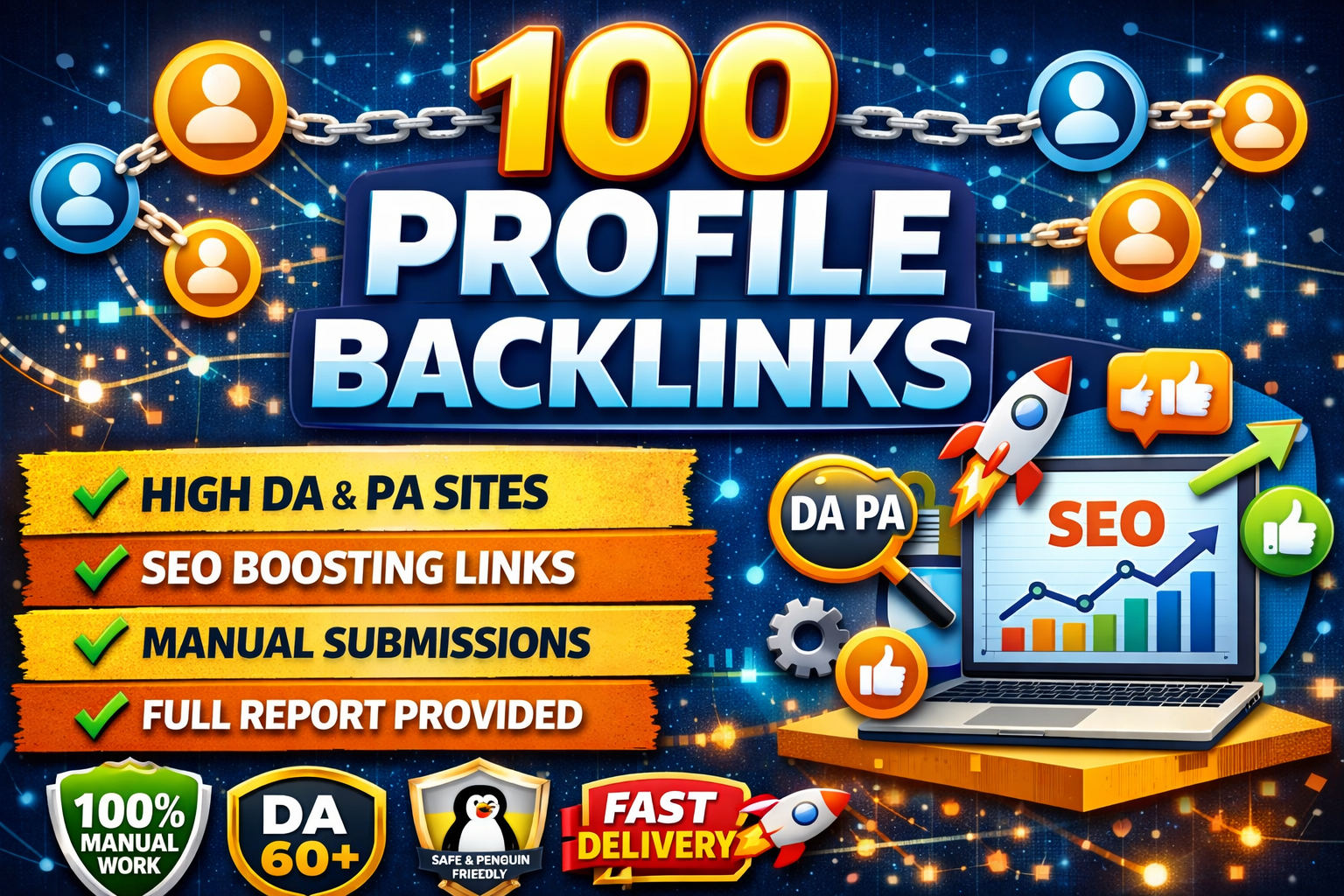 Rank Higher Get 100 High-Quality SEO Profile Backlinks | DA & DR 80+ Link Building