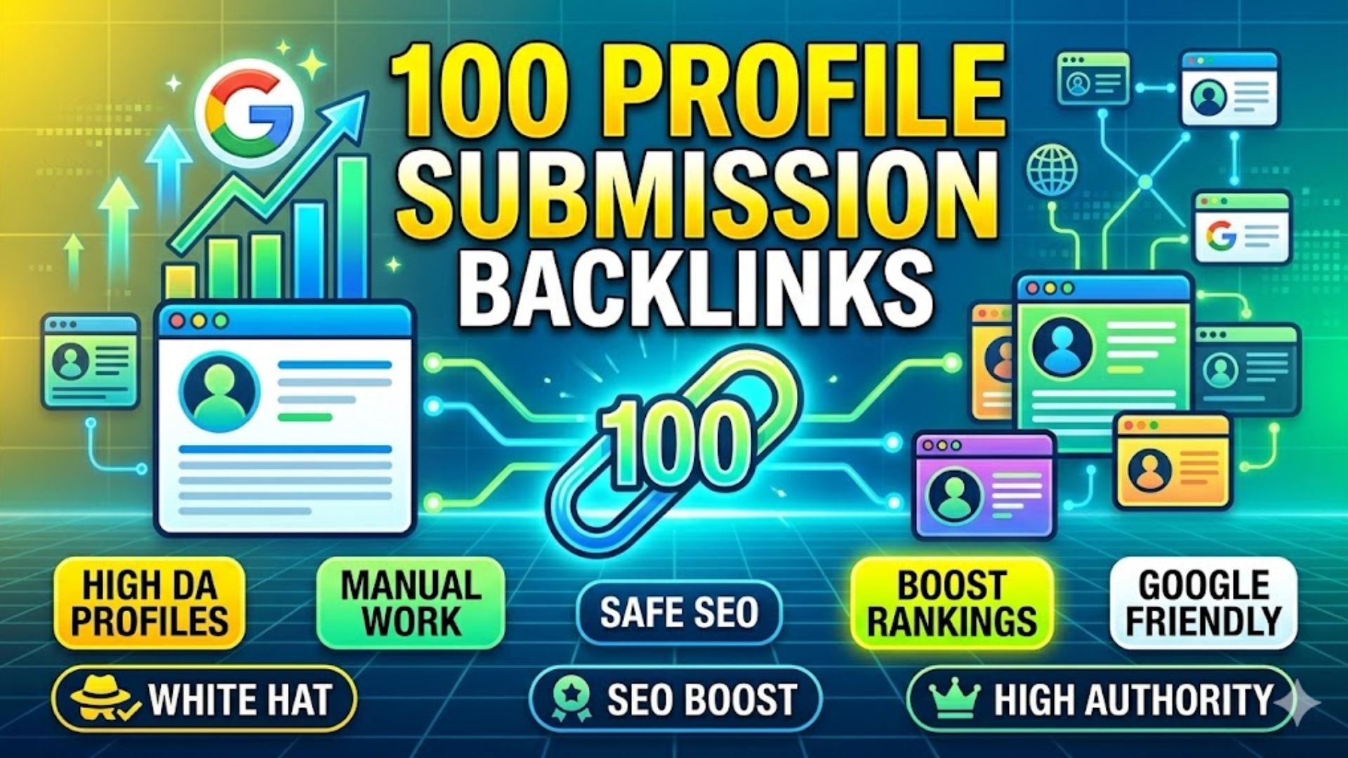 I will create 100 High Quality Profile Backlinks on 50+ DA 