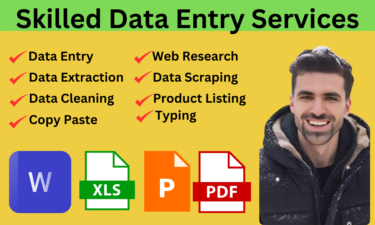 I will do Data Entry, Data Scraping, Data Collection, Copy Paste and Typing 