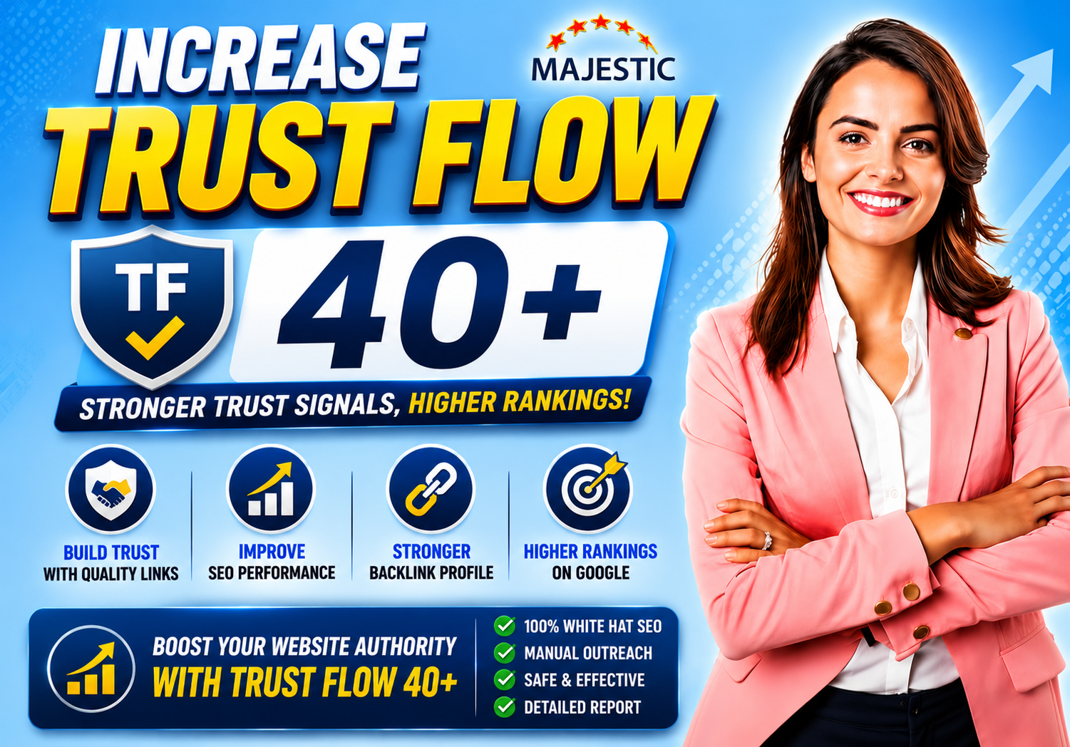 I will increase trust flow tf 40 plus of websites by seo backlinks