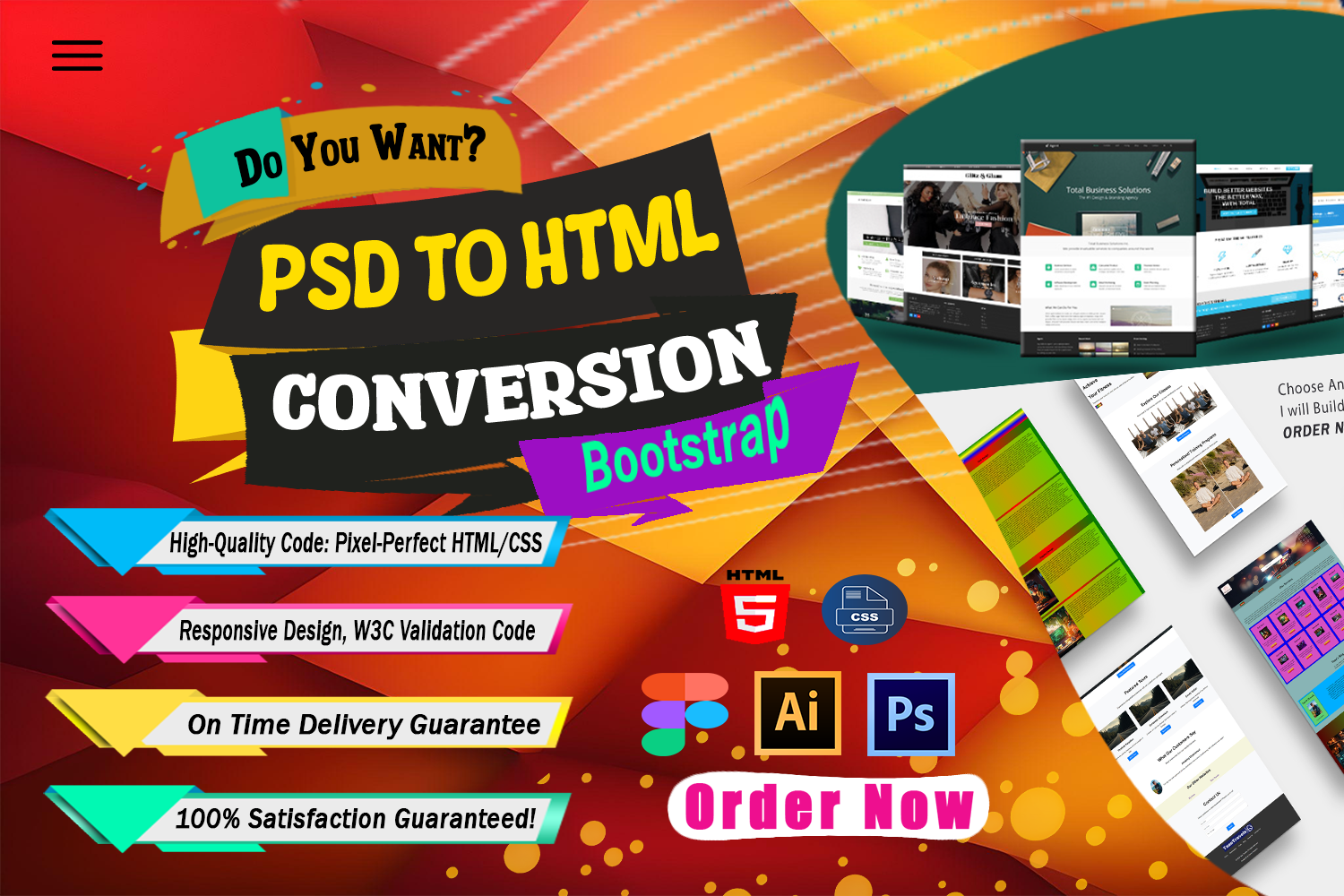I will Convert PSD TO HTML Responsive Website Using C...