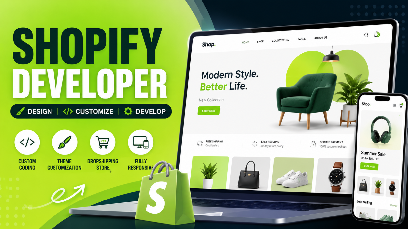 Shopify Developer, Shopify Store Design , Theme Customization, Shopify Dropshipping, Shopify Bug Fix