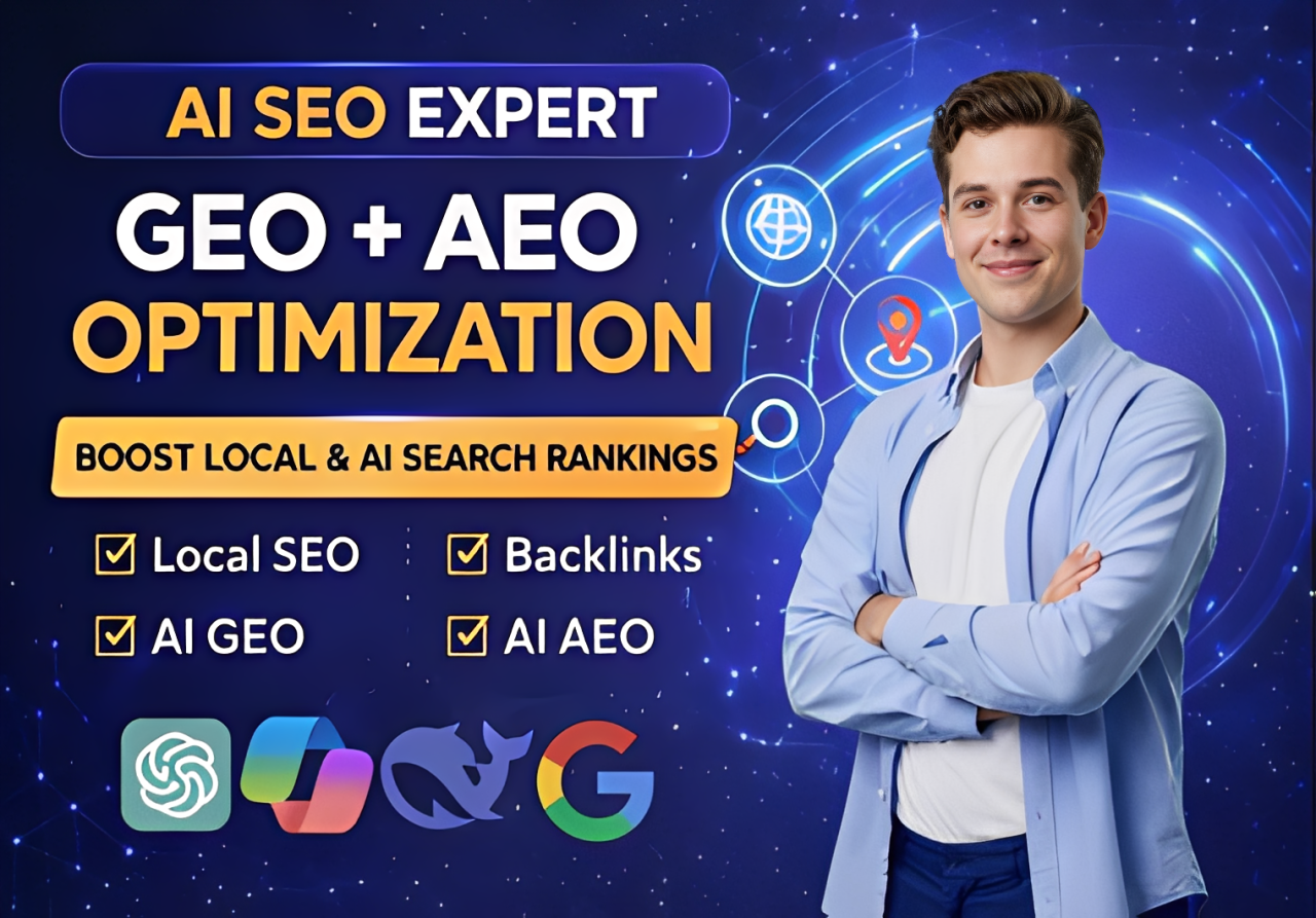I will do complete GEO, AEO, local SEO and backlink...