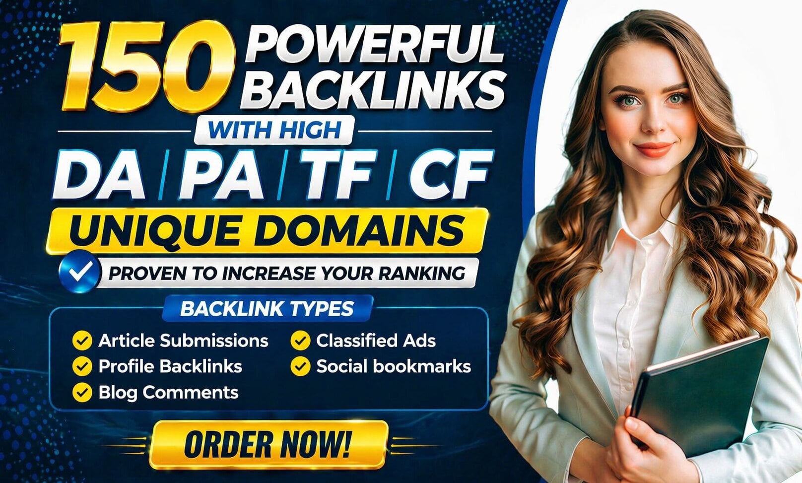 I Will Increase Ranking With 150 Unique High Authority Backlinks High DA PA TF CF 