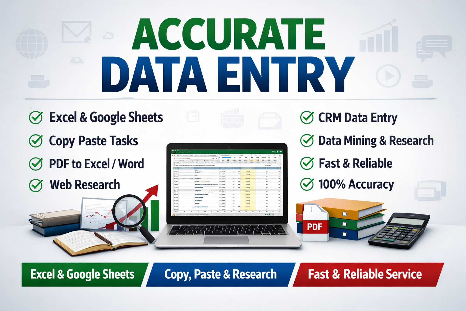 I will perform accurate data entry, copy and paste, and web research in Excel or Google Sheets.