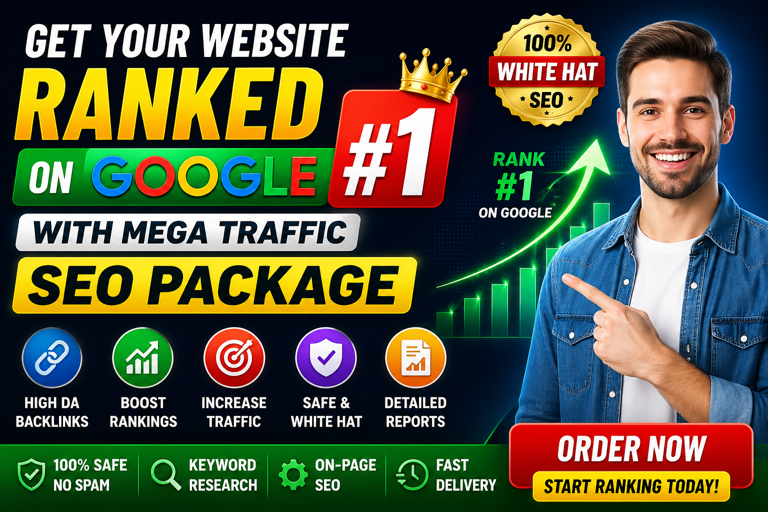 Get Website Ranked on Google #1 with Mega Traffic SEO Package (High Authority Backlinks + Full )