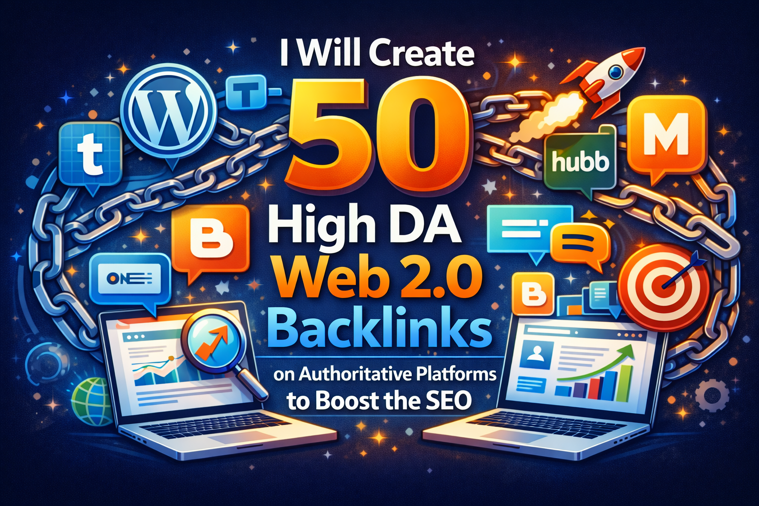 I will create 50 high DA Web 2.0 backlinks on authori...