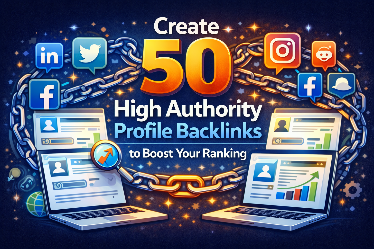 Create 5O high Authority profile backlinks to boost your ranking