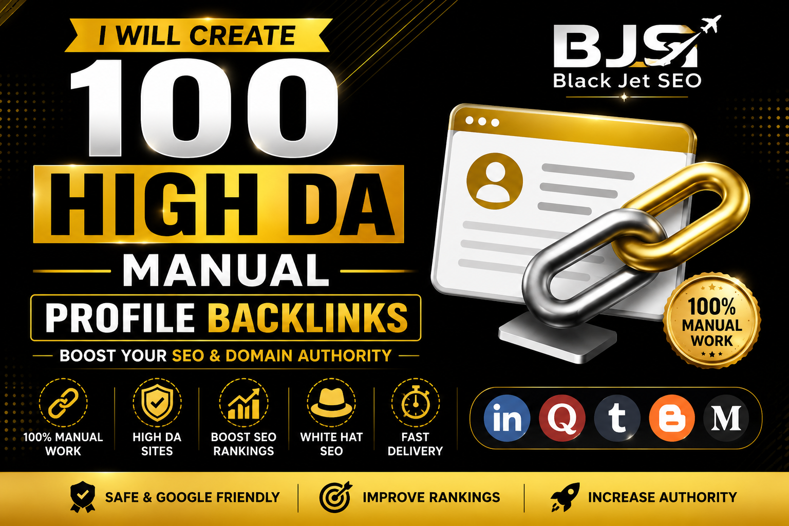 I Will Create 100 High DA Manual Profile Backlinks for SEO